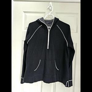 Jones New York Black & White Hoodie Top Women's Size Large Cotton Spandex